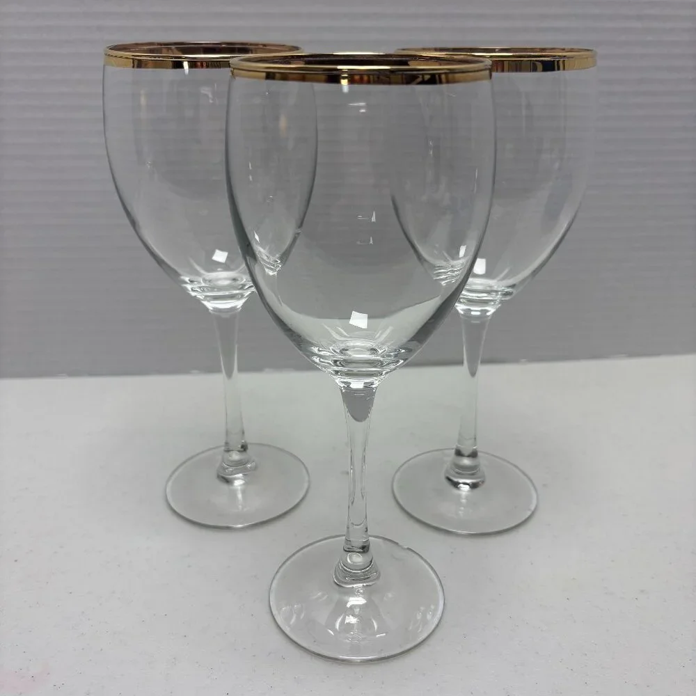 Luminarc France Wine Glasses With Gold Tone Rim Set/2 - 2122